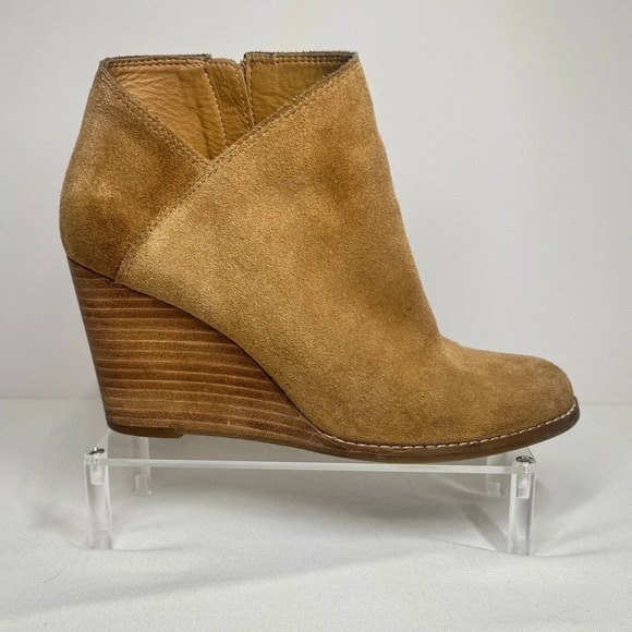 Lucky Brand Yakeena Tan Suede Leather Wedge Booties Size 7M - Picture 11 of 13